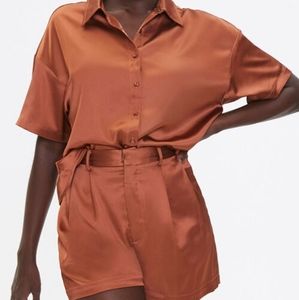Forever 21 Satin Shirt & Shorts Set